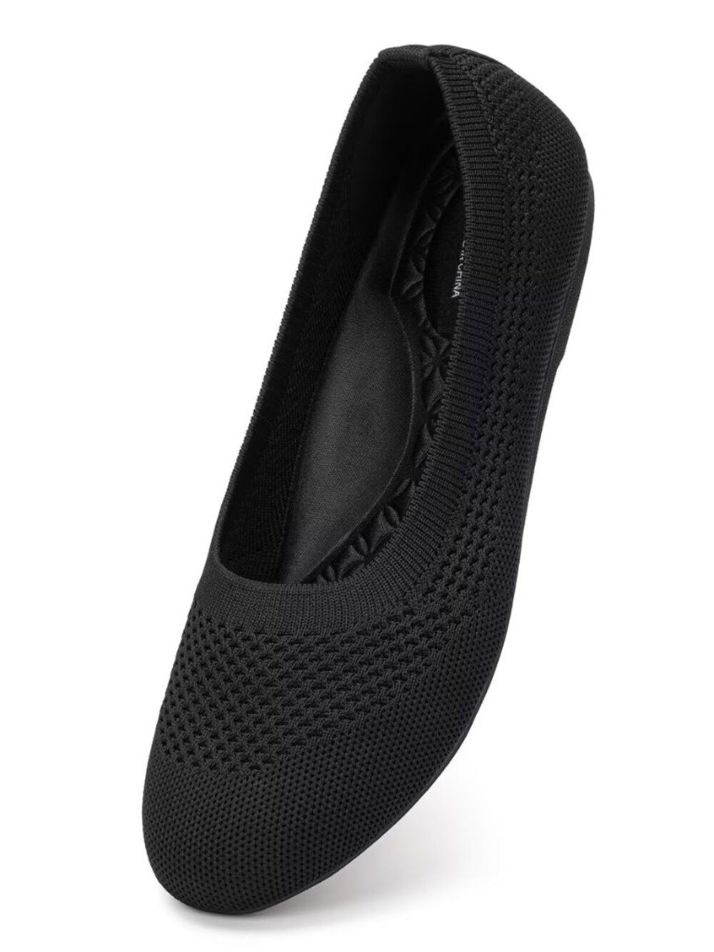 Women's Wide Width Flats Ballet Flats Round Toe Knit Flat Shoes with Arch